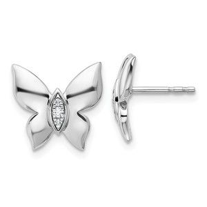 925 Sterling Silver Rhodium-plated Diamond Butterfly Post Earrings